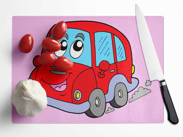 Car With Face Smokey Pink Glass Chopping Board