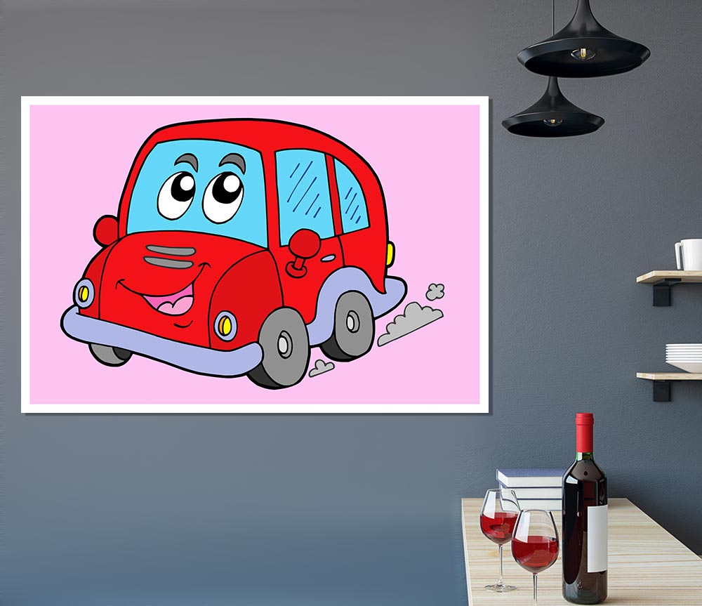 Car With Face Smokey Pink Print Poster Wall Art