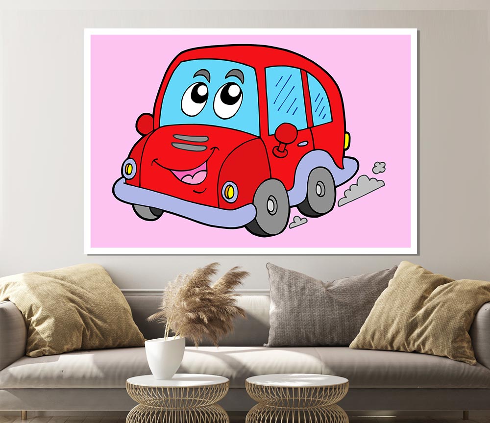 Car With Face Smokey Pink Print Poster Wall Art