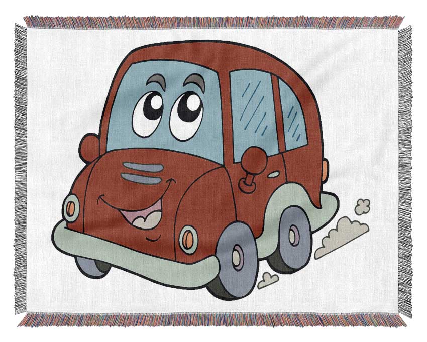 Car With Face Smokey Pink Woven Blanket