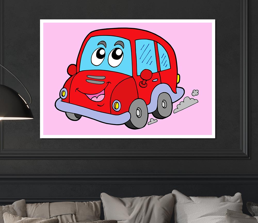 Car With Face Smokey Pink Print Poster Wall Art