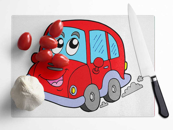 Car With Face Smokey White Glass Chopping Board