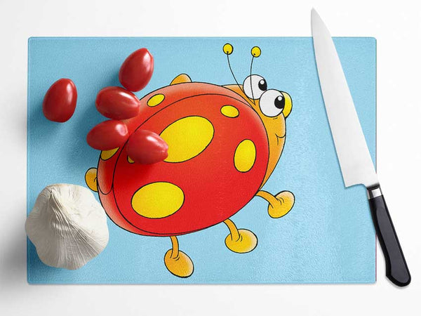 Cartoon Ladybug Baby Blue Glass Chopping Board