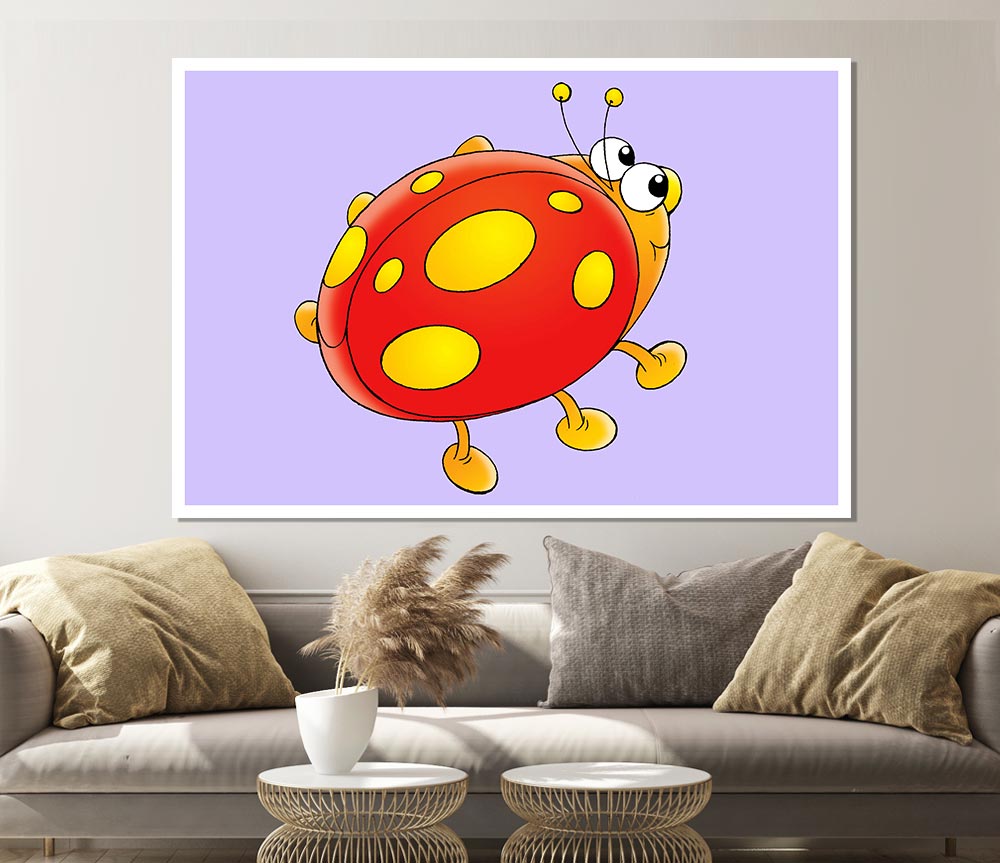 Cartoon Ladybug Lilac Print Poster Wall Art