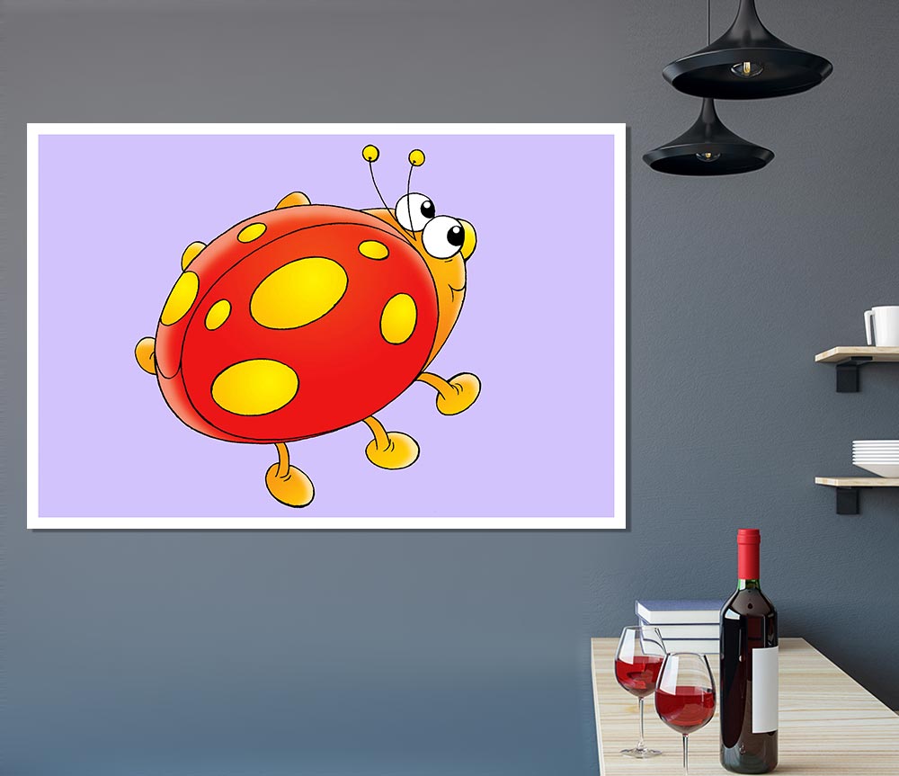 Cartoon Ladybug Lilac Print Poster Wall Art