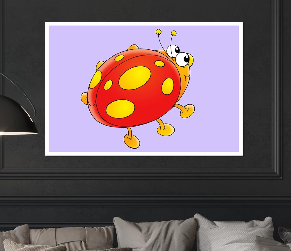 Cartoon Ladybug Lilac Print Poster Wall Art