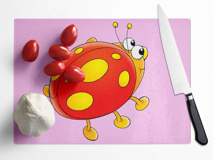 Cartoon Ladybug Pink Glass Chopping Board