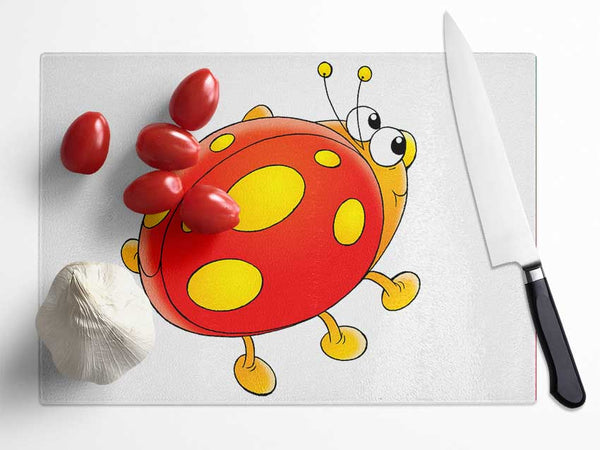 Cartoon Ladybug White Glass Chopping Board