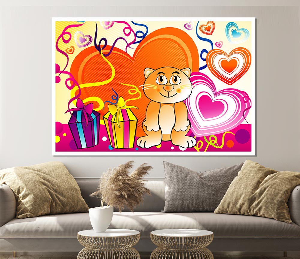 Cat Celebration White Print Poster Wall Art