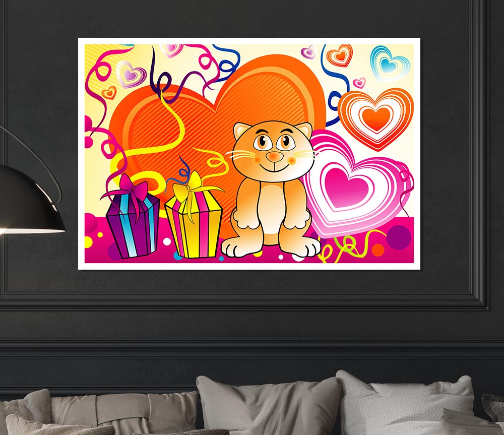 Cat Celebration White Print Poster Wall Art