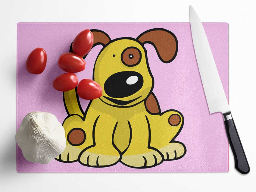 Dog Cartoon Tail Pink Glass Chopping Board