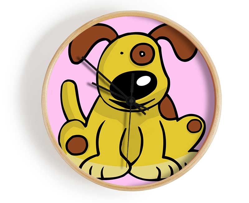 Dog Cartoon Tail Pink Clock - Wallart-Direct UK