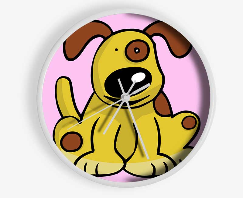 Dog Cartoon Tail Pink Clock - Wallart-Direct UK