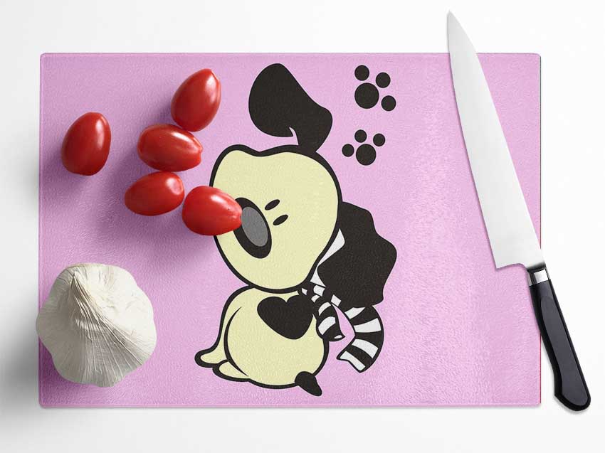 Dog Paw Print Scarf Pink Glass Chopping Board