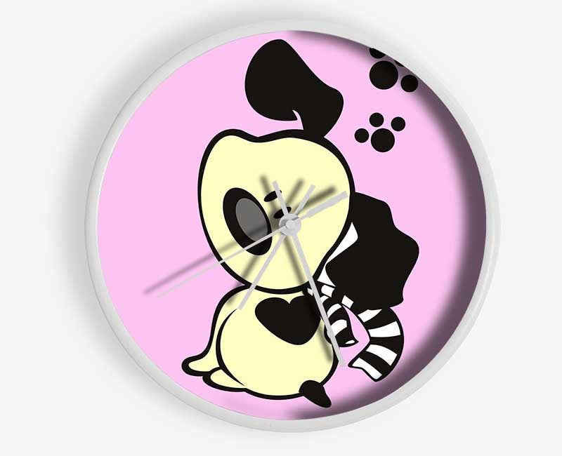 Dog Paw Print Scarf Pink Clock - Wallart-Direct UK