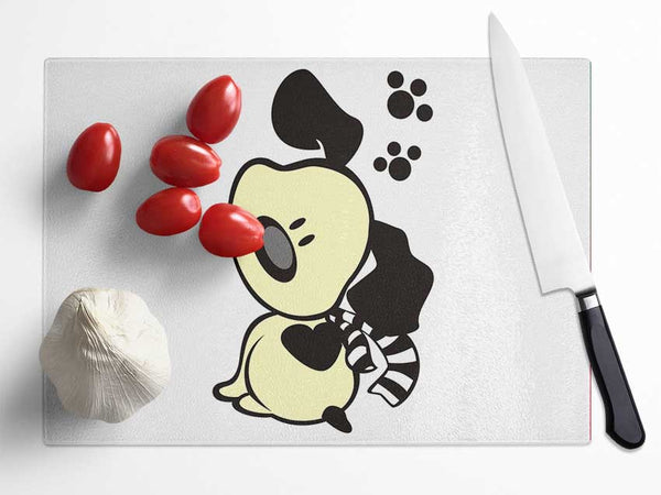 Dog Paw Print Scarf White Glass Chopping Board