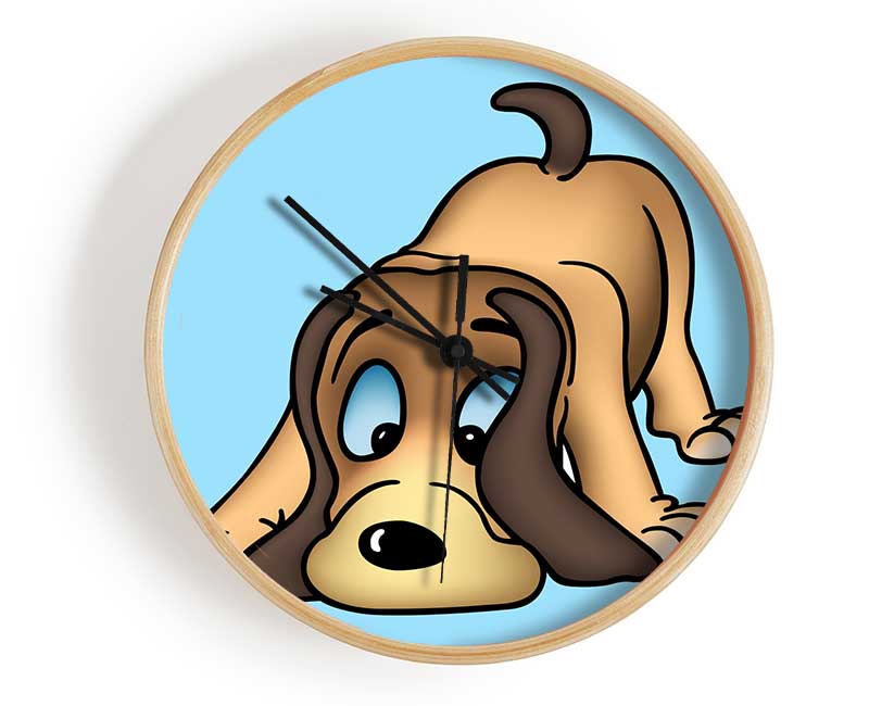 Dog Sniffing Baby Blue Clock - Wallart-Direct UK