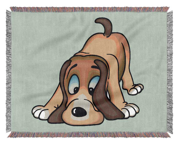 Dog Sniffing Baby Blue Woven Blanket