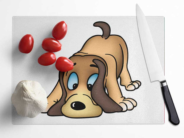 Dog Sniffing White Glass Chopping Board