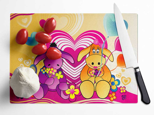 Donkeys And Hearts Celebration White Glass Chopping Board