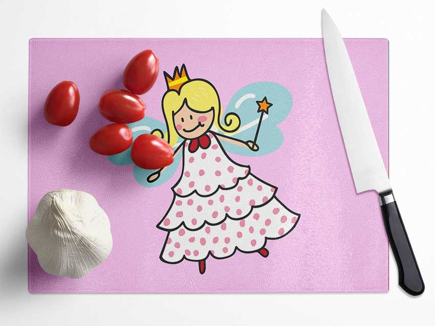 Flying Fairy Pink Glass Chopping Board