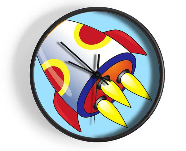 Flying Rocket Ship Baby Blue Clock - Wallart-Direct UK