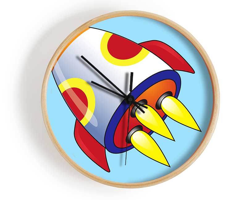 Flying Rocket Ship Baby Blue Clock - Wallart-Direct UK