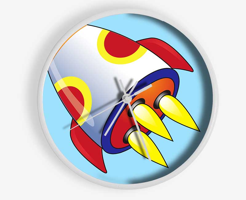 Flying Rocket Ship Baby Blue Clock - Wallart-Direct UK