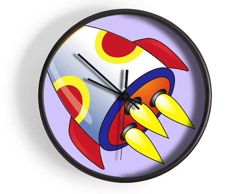 Flying Rocket Ship Lilac Clock - Wallart-Direct UK