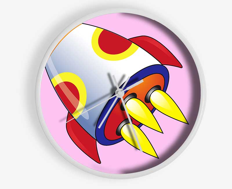 Flying Rocket Ship Pink Clock - Wallart-Direct UK