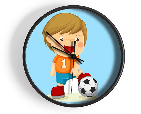 Footballer Standing On Ball Baby Blue Clock - Wallart-Direct UK