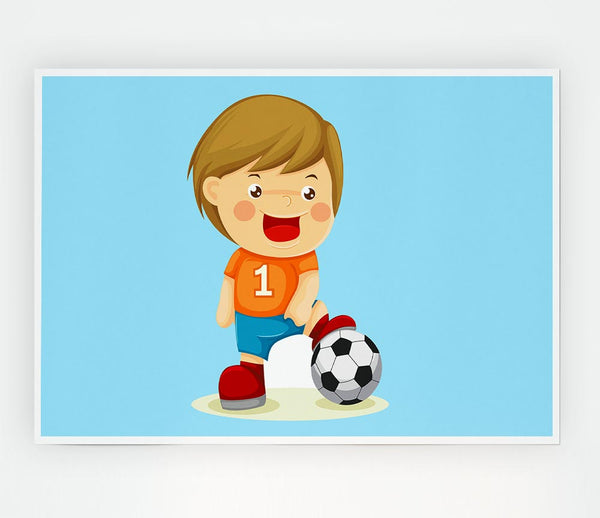 Footballer Standing On Ball Baby Blue Print Poster Wall Art