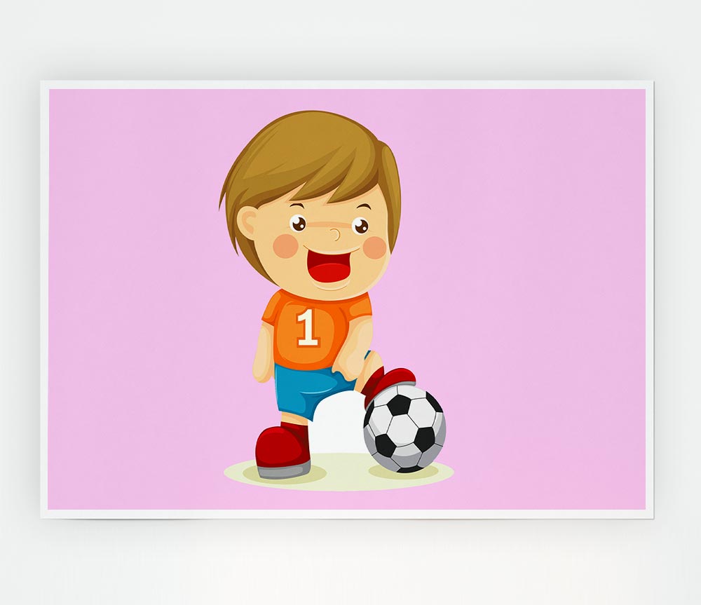 Footballer Standing On Ball Pink Print Poster Wall Art