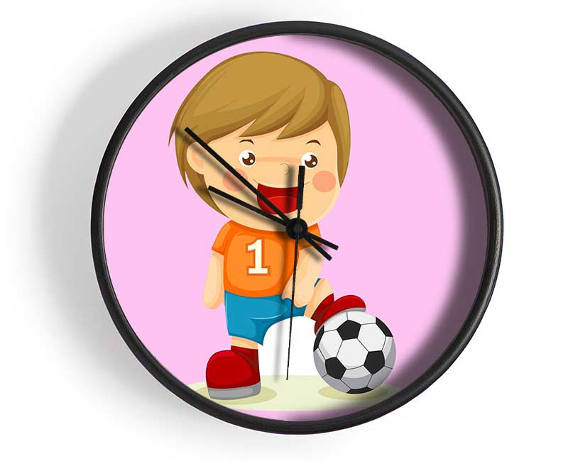 Footballer Standing On Ball Pink Clock - Wallart-Direct UK