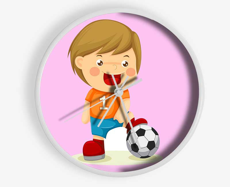 Footballer Standing On Ball Pink Clock - Wallart-Direct UK