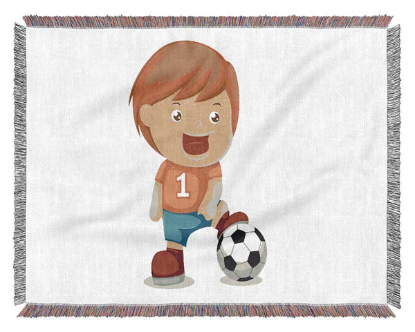 Footballer Standing On Ball Pink Woven Blanket