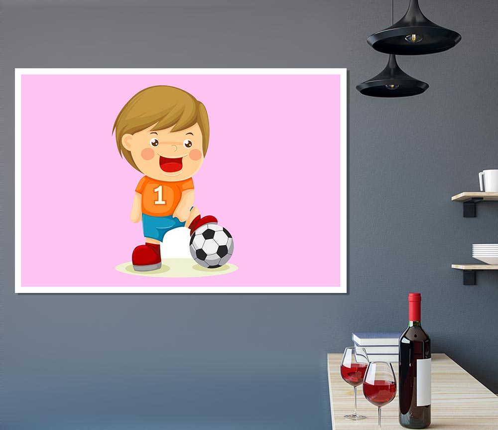 Footballer Standing On Ball Pink Print Poster Wall Art