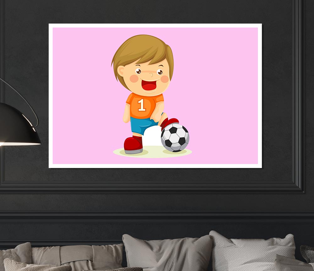 Footballer Standing On Ball Pink Print Poster Wall Art