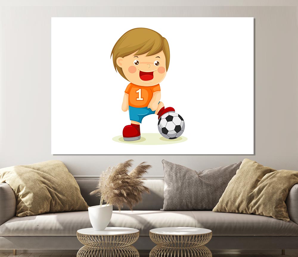 Footballer Standing On Ball White Print Poster Wall Art