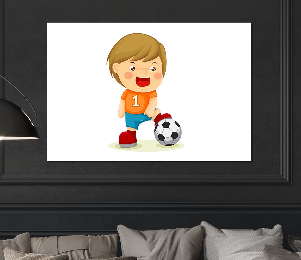 Footballer Standing On Ball White Print Poster Wall Art