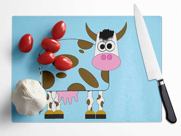 Funny Cow With Hair Baby Blue Glass Chopping Board