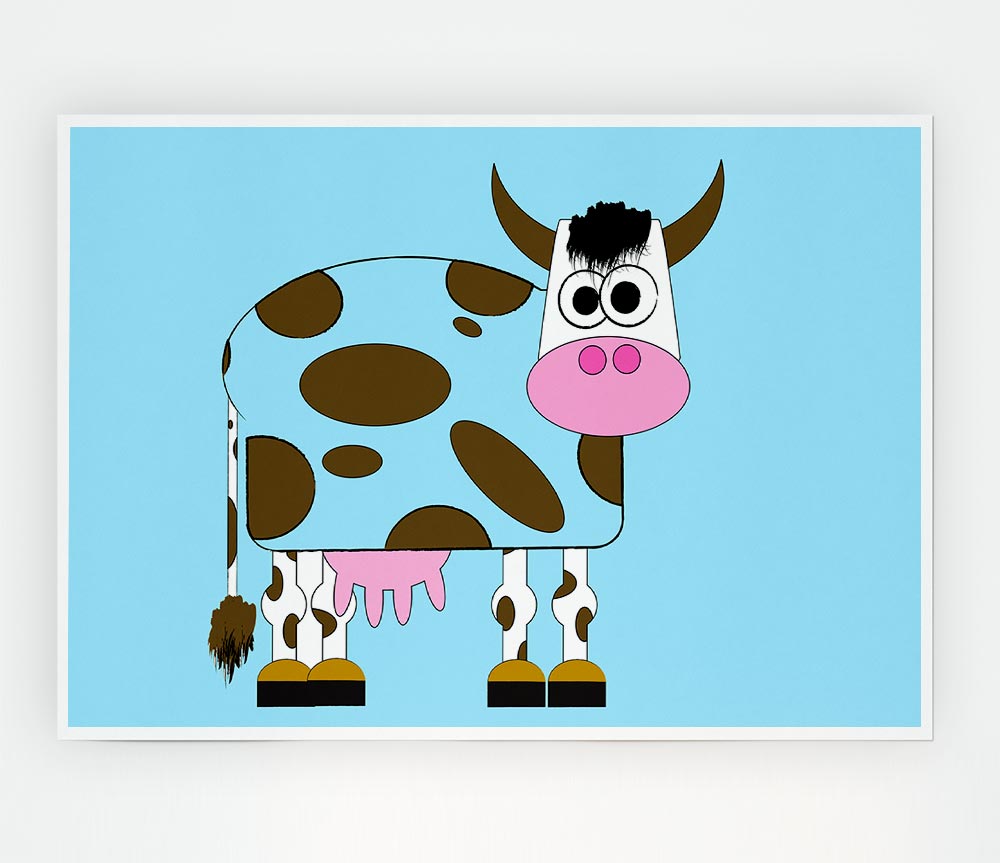 Funny Cow With Hair Baby Blue Print Poster Wall Art