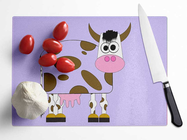 Funny Cow With Hair Lilac Glass Chopping Board