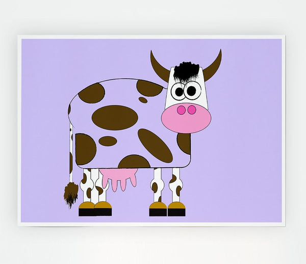 Funny Cow With Hair Lilac Print Poster Wall Art