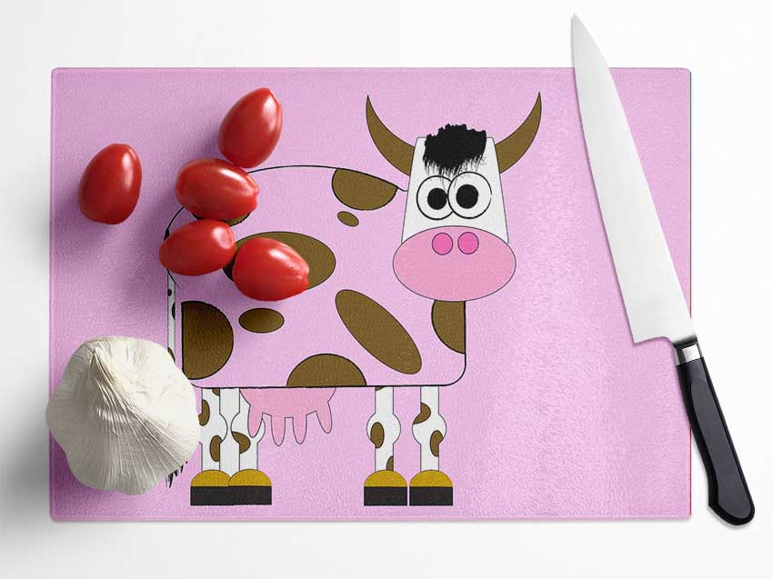 Funny Cow With Hair Pink Glass Chopping Board