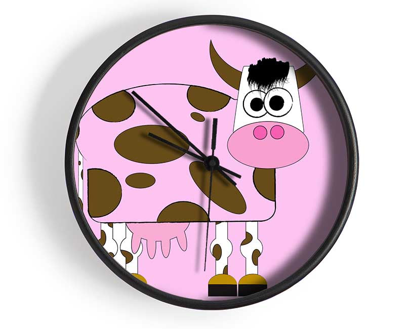 Funny Cow With Hair Pink Clock - Wallart-Direct UK