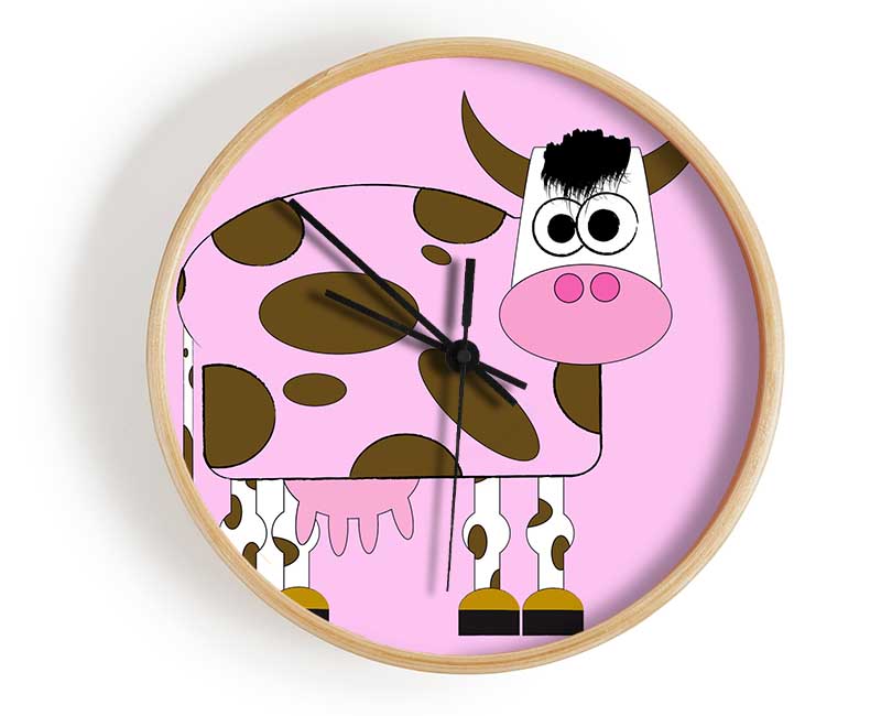 Funny Cow With Hair Pink Clock - Wallart-Direct UK