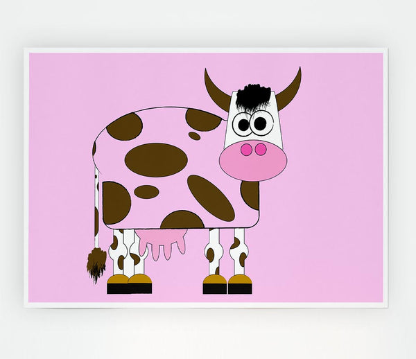 Funny Cow With Hair Pink Print Poster Wall Art