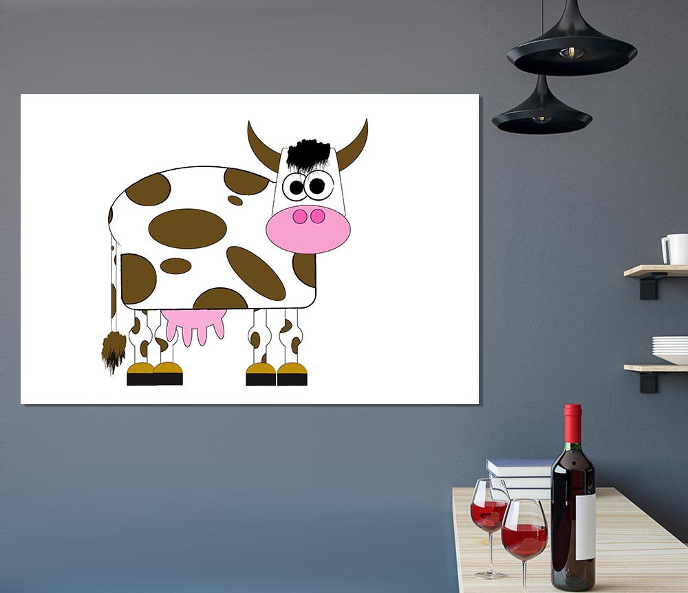 Funny Cow With Hair White Print Poster Wall Art