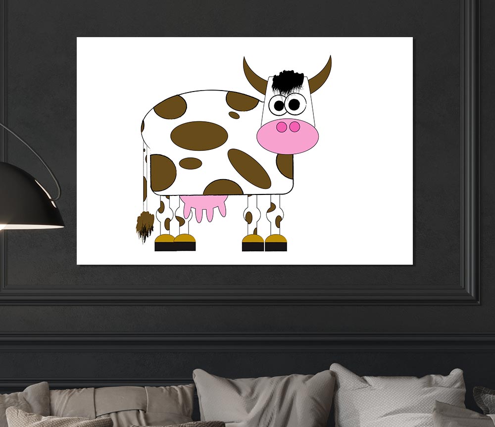 Funny Cow With Hair White Print Poster Wall Art